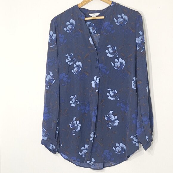Camber & Grace Women's Navy Blue Floral Long Sleeve Button Lightweight Size L - Picture 1 of 12